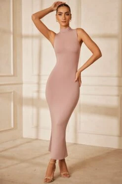 High Neck Maxi Dress In Mauve -Pretty Dresses Sales 5612 3 Tesoro Mauve Turtle Neck Maxi Dress