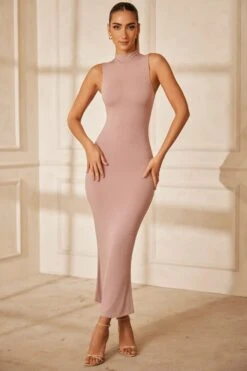 High Neck Maxi Dress In Mauve