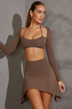 Long Sleeve Cut Out Mini Dress In Taupe -Pretty Dresses Sales 5616 2 Charcoal Cut Out Mini With Long Sleeves