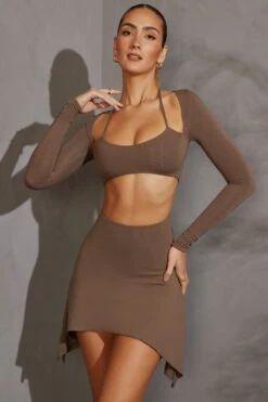 Long Sleeve Cut Out Mini Dress In Taupe -Pretty Dresses Sales 5616 4 Charcoal Cut Out Mini With Long Sleeves