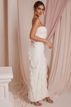 Bandeau Ruffle Detail Maxi Dress In Ivory -Pretty Dresses Sales 5634 7 Nevali Ivory Bandeau Ruffle Detail