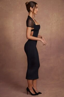 Cap Sleeve Flare Midaxi Dress In Black -Pretty Dresses Sales 5661 2 Milita Black Flare Midaxi Dress