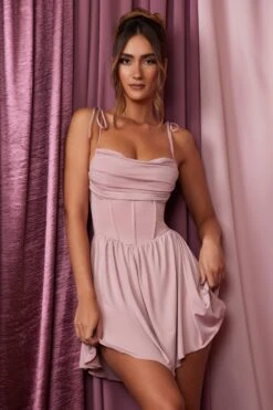 Cowl Neck A-Line Mini Dress In Mauve -Pretty Dresses Sales 5664 1 Lourdes Mauve Cowl A Line Mini Dress
