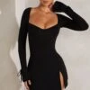 Long Sleeve A-Line Mini Dress In Black