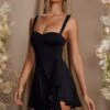 Draped A-Line Mini Dress In Black