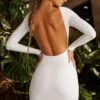 Long Sleeve Backless Mini Dress In White