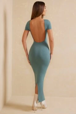 Cap Sleeve Open Back Maxi Dress In Teal -Pretty Dresses Sales 5695 6 Alira Teal Open Back Maxi Dress