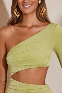 One Shoulder Flare Sleeve Mini Dress In Green -Pretty Dresses Sales 5714 6 Ali Green One Shoulder Flare Sleeve Mini Dress