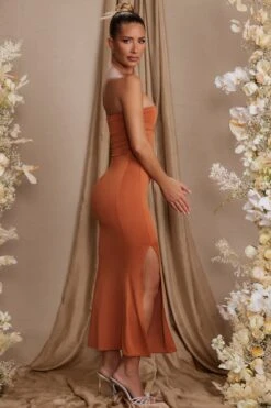 Strapless Thigh High Split Maxi Dress In Tan 10 Strapless Thigh High Split Maxi Dress In Tan -Pretty Dresses Sales 5814 3 Dulcinea Tan Strapless Ruched Maxi Dress