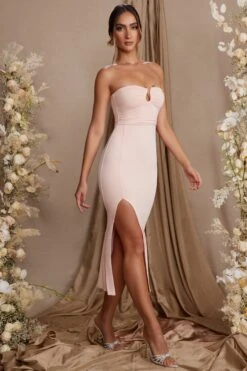 Strapless Thigh High Split Maxi Dress In Blush -Pretty Dresses Sales 5814 4 Dulcinea Blush Strapless Ruched Maxi Dress