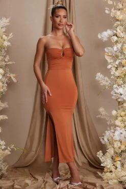Strapless Thigh High Split Maxi Dress In Tan 14 Strapless Thigh High Split Maxi Dress In Tan -Pretty Dresses Sales 5814 5 Dulcinea Tan Strapless Ruched Maxi Dress