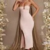 Strapless Thigh High Split Maxi Dress In Blush