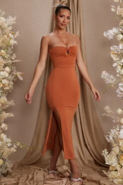Strapless Thigh High Split Maxi Dress In Tan 15 Strapless Thigh High Split Maxi Dress In Tan -Pretty Dresses Sales 5814 7 Dulcinea Tan Strapless Ruched Maxi Dress
