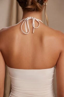 Halter Neck Asymmetric Mini Dress In Cream -Pretty Dresses Sales 5817 2 Blanca Cream Asymmetric Hem Dress