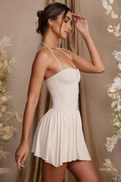 Halter Neck Asymmetric Mini Dress In Cream -Pretty Dresses Sales 5817 4 Blanca Cream Asymmetric Hem Dress