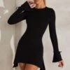 High Neck A-Line Mini Dress In Black