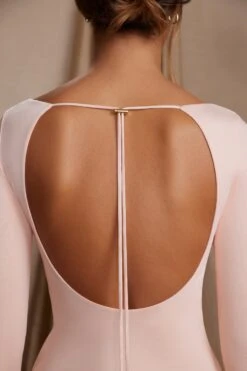 Long Sleeve Cut Out A-Line Mini Dress In Blush -Pretty Dresses Sales 5869 2 Cosette Blush Keyhole Front Cut Out Back Mini Dress