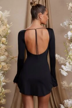 Long Sleeve Cut Out A-Line Mini Dress In Black