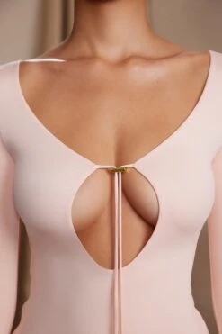 Long Sleeve Cut Out A-Line Mini Dress In Blush -Pretty Dresses Sales 5869 4 Cosette Blush Keyhole Front Cut Out Back Mini Dress