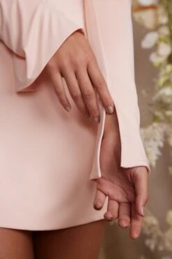 Long Sleeve Cut Out A-Line Mini Dress In Blush -Pretty Dresses Sales 5869 5 Cosette Blush Keyhole Front Cut Out Back Mini Dress