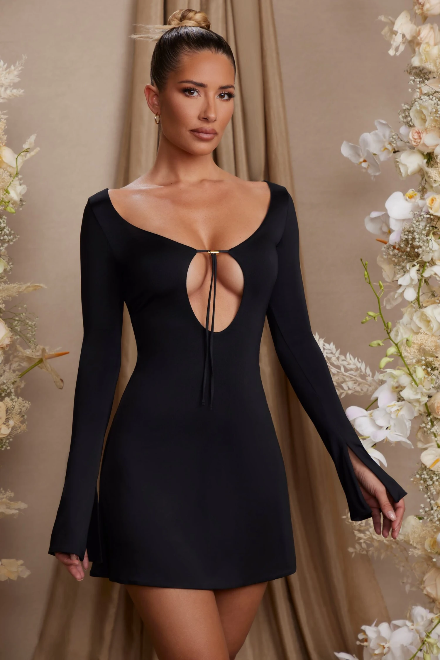 Long Sleeve Cut Out A-Line Mini Dress In Black 7 Long Sleeve Cut Out A-Line Mini Dress In Black - Image 7