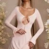 Long Sleeve Cut Out A-Line Mini Dress In Blush