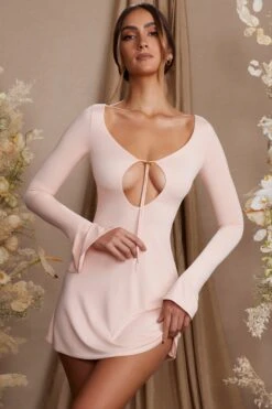 Long Sleeve Cut Out A-Line Mini Dress In Blush