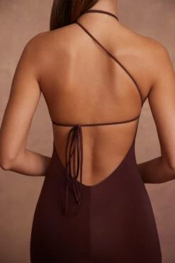 High Neck Backless Midaxi Dress In Brown -Pretty Dresses Sales 5887 5 Iolanra Brown Backless Mini Dress Ruffle Detail