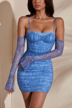 Off The Shoulder Mini Dress In Blue Print -Pretty Dresses Sales 5934 3 Honor Blue Priint Off The Shoulder Ruched Mini Dress