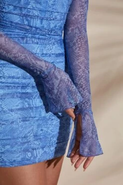 Off The Shoulder Mini Dress In Blue Print -Pretty Dresses Sales 5934 4 Honor Blue Priint Off The Shoulder Ruched Mini Dress