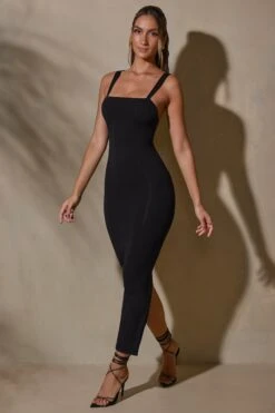Straight Neck Low Back Maxi Dress In Black -Pretty Dresses Sales 6052 5 Savannah Black Maxi Dress