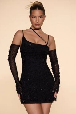 Embellished Asymmetric Corset Mini Dress In Black -Pretty Dresses Sales 6129 2 Soho Black Asymmetric Cowl Neck Mini Dress