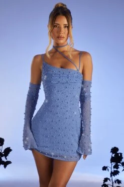 Embellished Asymmetric Corset Mini Dress In Light Blue
