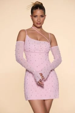 Embellished Asymmetric Corset Mini Dress In Blush -Pretty Dresses Sales 6129 3 Blush Asymmetric Cowl Neck Dress