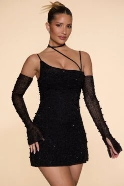 Embellished Asymmetric Corset Mini Dress In Black -Pretty Dresses Sales 6129 3 Soho Black Asymmetric Cowl Neck Mini Dress