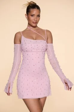 Embellished Asymmetric Corset Mini Dress In Blush -Pretty Dresses Sales 6129 4 Blush Asymmetric Cowl Neck Dress