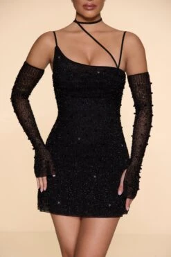 Embellished Asymmetric Corset Mini Dress In Black -Pretty Dresses Sales 6129 6 Soho Black Asymmetric Cowl Neck Mini Dress