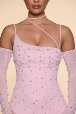 Embellished Asymmetric Corset Mini Dress In Blush -Pretty Dresses Sales 6129 8 Blush Asymmetric Cowl Neck Dress