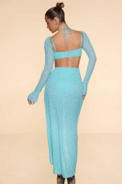 Embellished Cowl Neck Maxi Dress In Aqua 21 Embellished Cowl Neck Maxi Dress In Aqua -Pretty Dresses Sales 6139 8 Champel Aqua Long Sleeve Cowl Neck Cut Out High Split Maxi 3