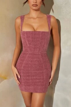 Tweed Square Neck Corset Mini Dress In Rose 10 Tweed Square Neck Corset Mini Dress In Rose -Pretty Dresses Sales 6149 4 Odeya Plum Square Neck Corset Mini Dress 2