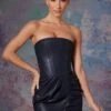 Vegan Leather Bandeau Corset Mini Dress In Midnight Black