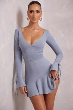 Long Sleeve Ruched A-Line Mini Dress In Blue -Pretty Dresses Sales 6182 10 Lilah Navy Ruched A Line Mini Dress 7b71b01a 63de 4481 9ef7 7342af51d635
