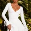 Long Sleeve Ruched A-Line Mini Dress In White