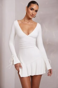 Long Sleeve Ruched A-Line Mini Dress In White 16 Long Sleeve Ruched A-Line Mini Dress In White -Pretty Dresses Sales 6182 8 Lilah White Ruched A Line Mini Dress 0c4cf1bf 981f 448f 96cc 55c06c296575