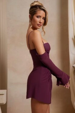 Off The Shoulder Corset Mini Dress In Plum -Pretty Dresses Sales 6191 5 Karolina Plum OTS Draped Corset Mini