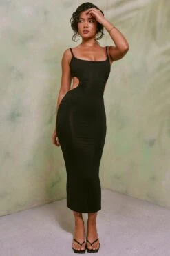 Ruched Cut Out Midi Dress In Black -Pretty Dresses Sales 6203 2 Demetria Black Cut Out Maxi Dress f421c32b 696d 4411 bab8 c4dfcaca8704