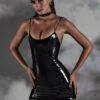 Vinyl Backless Mini Dress In Black