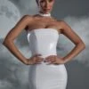 Studded Back Strap Vinyl Mini Dress In White