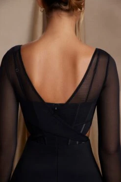 Long Sleeve Layered Corset Mini Dress In Black -Pretty Dresses Sales 6514 2 Taylor Black Layered Cut Out Corset Mini Dress