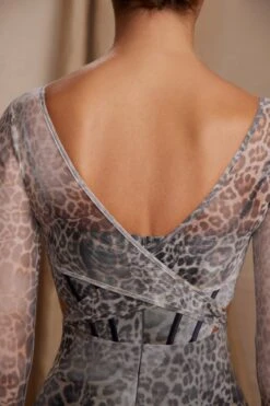 Long Sleeve Layered Corset Mini Dress In Grey Print -Pretty Dresses Sales 6514 2 Taylor Print Layered Cut Out Corset Mini Dress